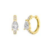 Pear Shaped Lab Grown Diamond (F/VS) Solitare Accent Huggie Earrings in 14K Gold