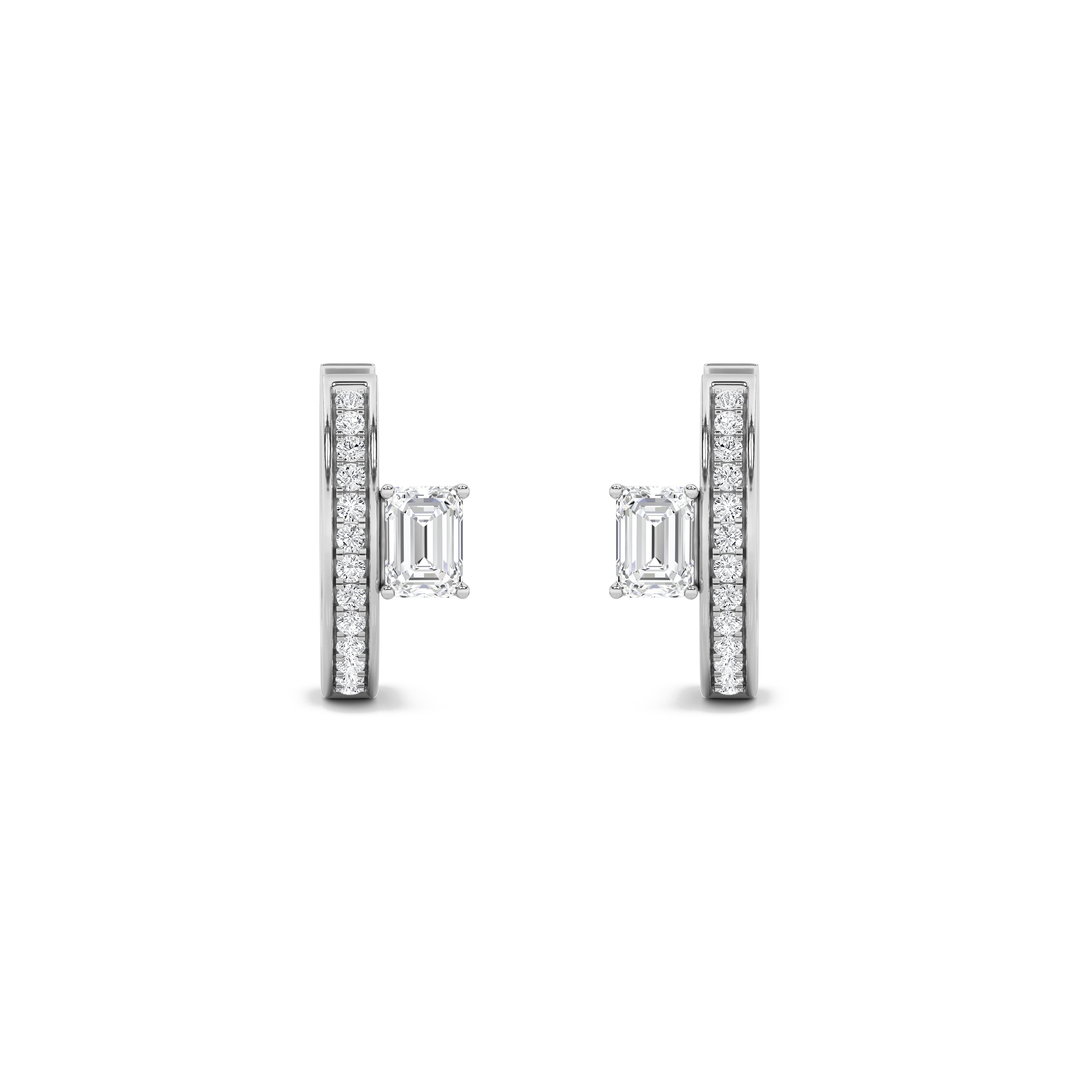 Emerald Shaped Lab Grown Diamond (F/VS) Accented Huggie Earrings in 14K Gold