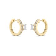 Emerald Shaped Lab Grown Diamond (F/VS) Accented Huggie Earrings in 14K Gold