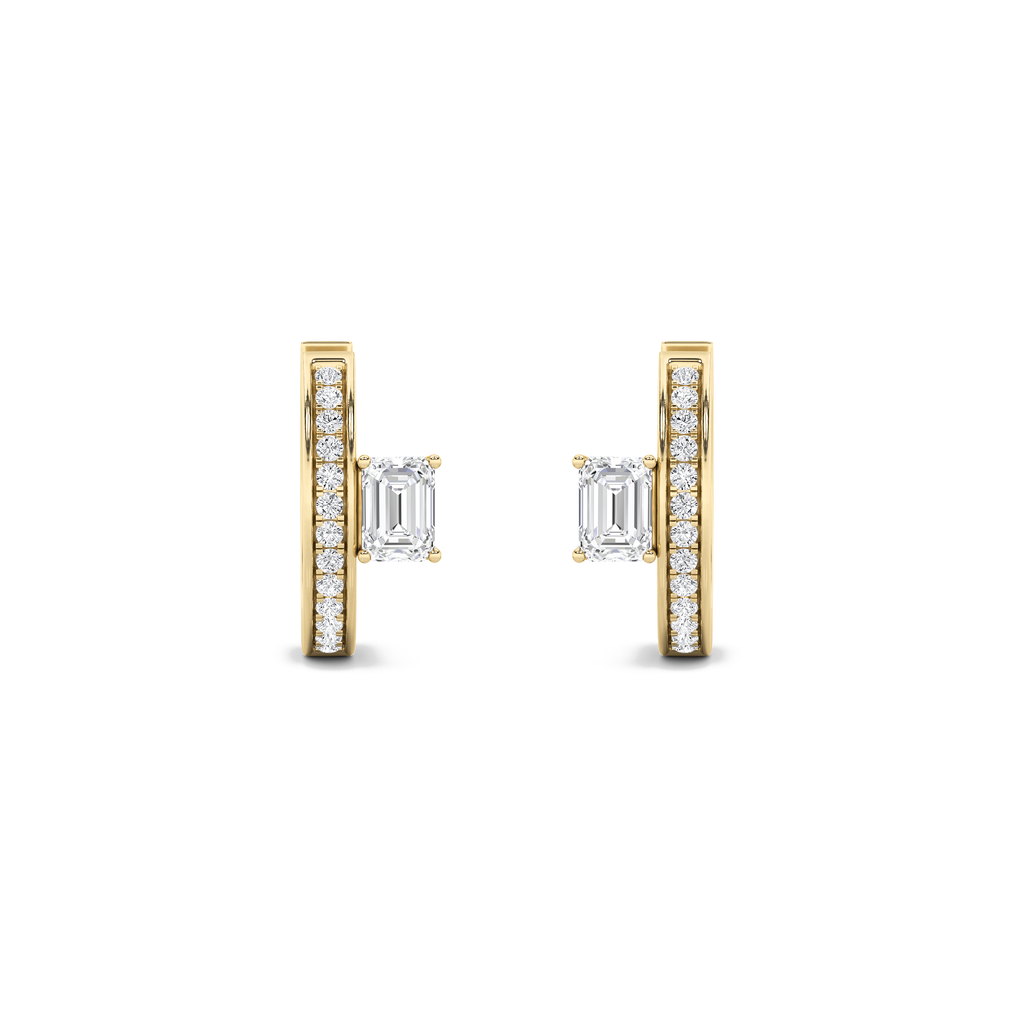 Emerald Shaped Lab Grown Diamond (F/VS) Accented Huggie Earrings in 14K Gold