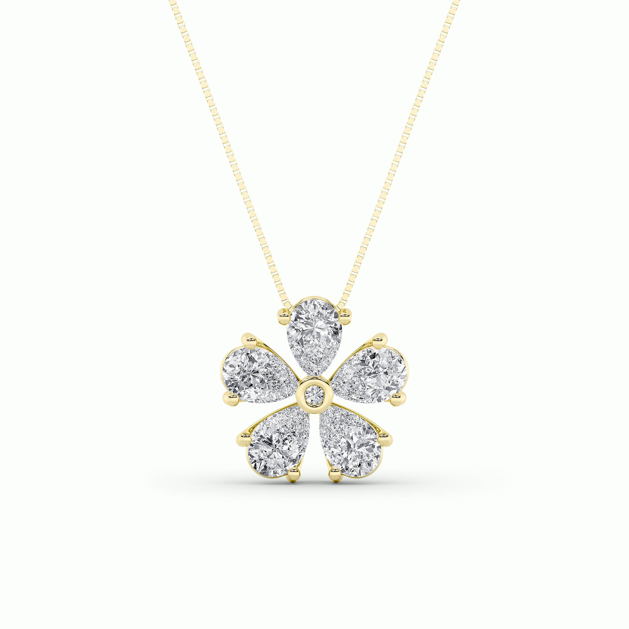 Pear Shaped Lab Grown Diamond (F/VS) Floral Pendant in 14K Gold