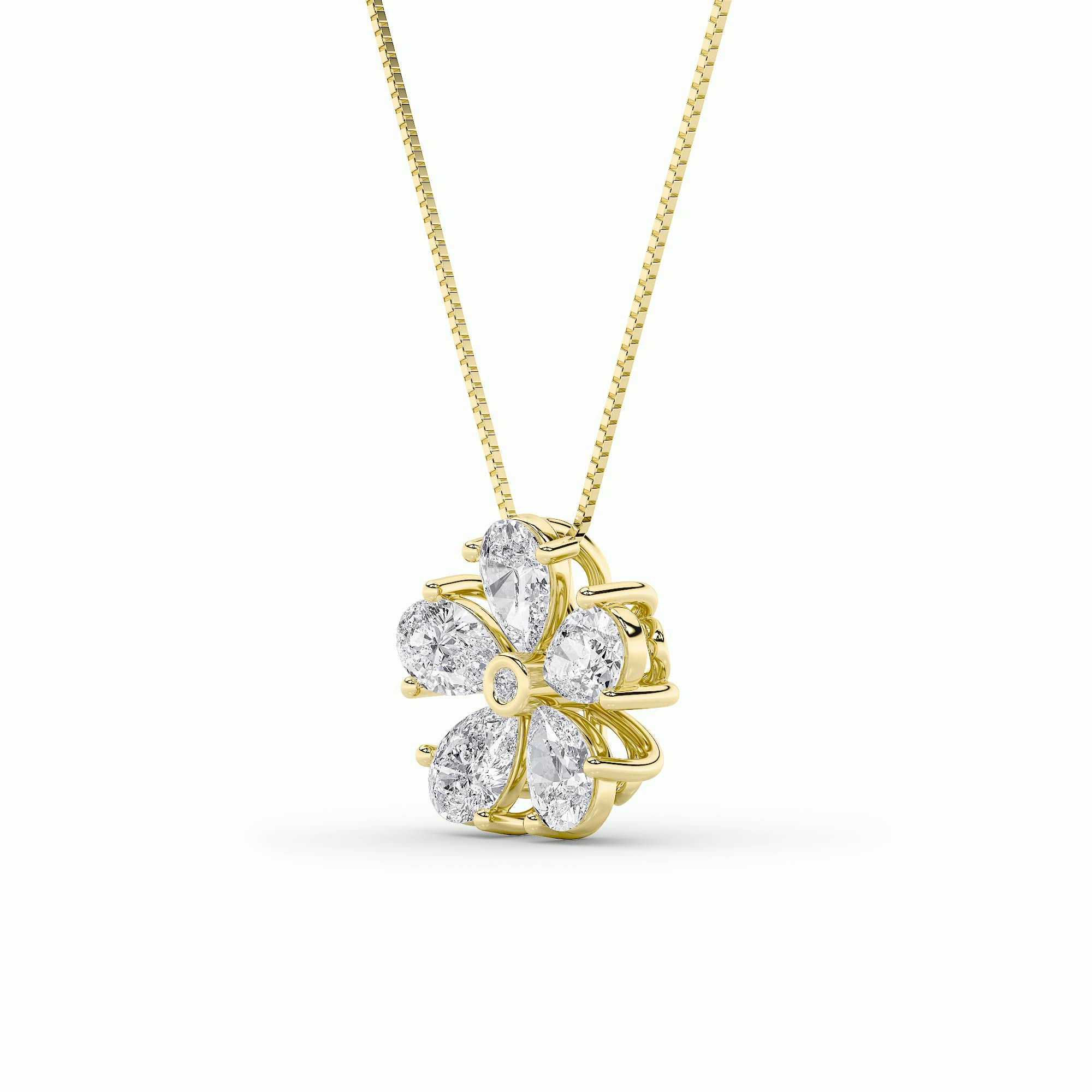 Pear Shaped Lab Grown Diamond (F/VS) Floral Pendant in 14K Gold
