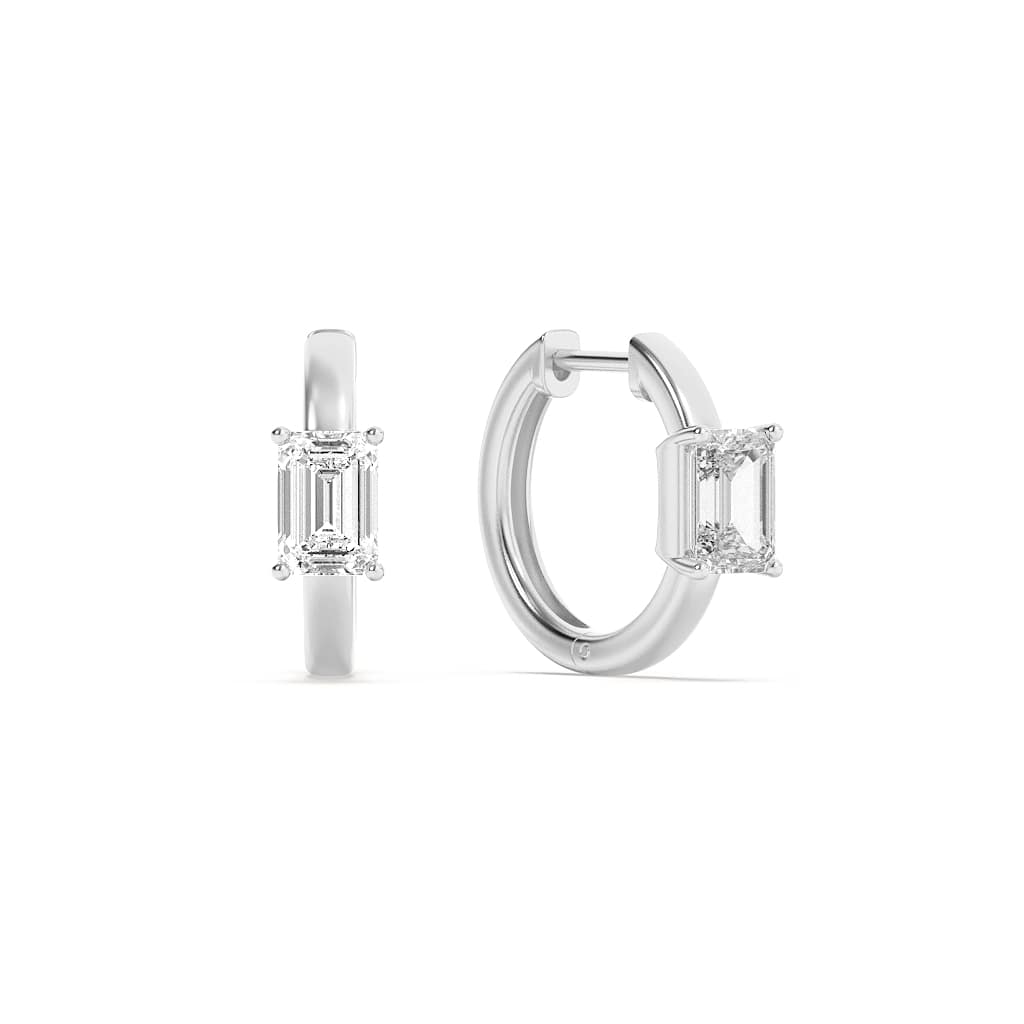 Emerald Shaped Lab Grown Diamond (F/VS) Solitaire Huggie Earrings in 14K Gold