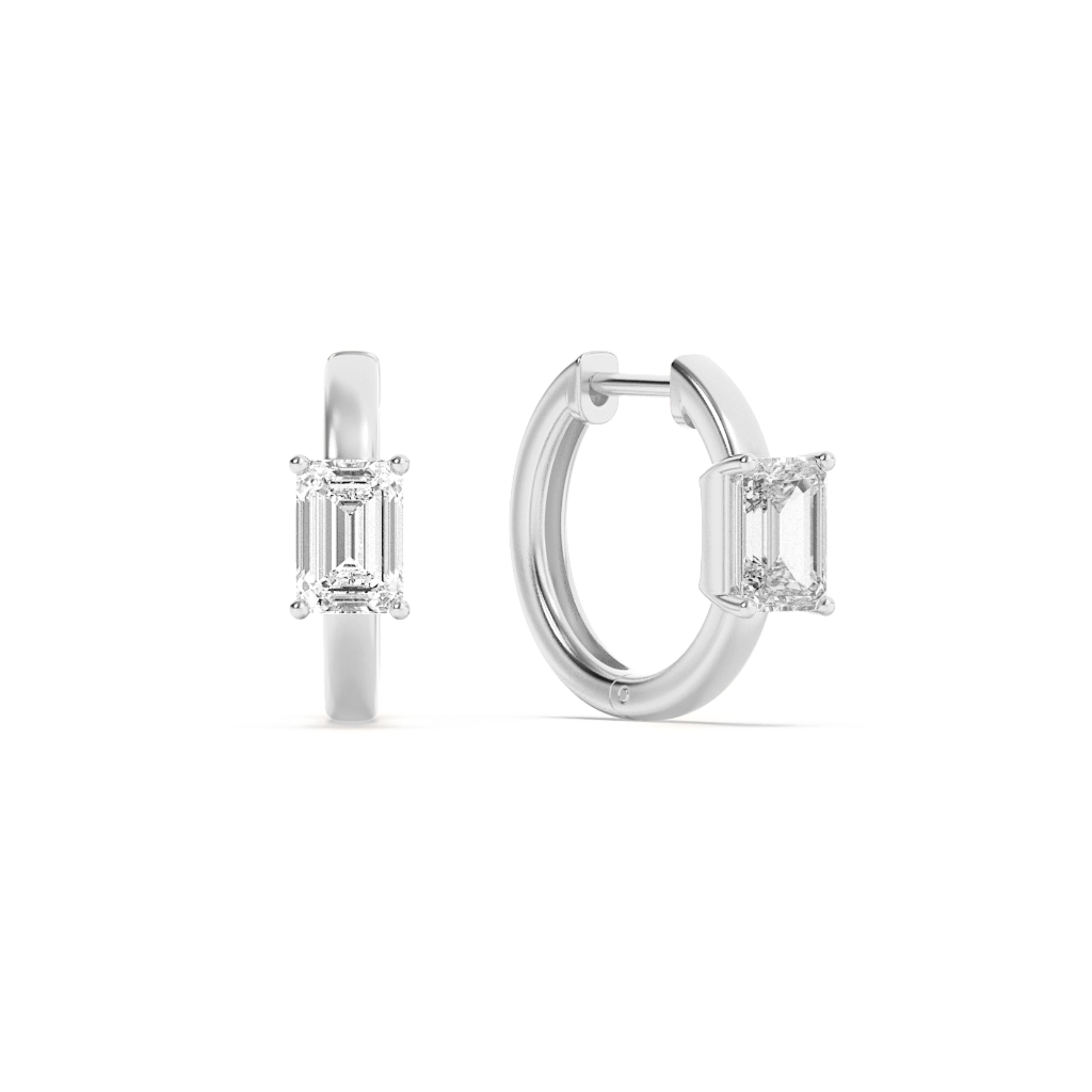 Emerald Shaped Lab Grown Diamond (F/VS) Solitaire Huggie Earrings in 14K Gold