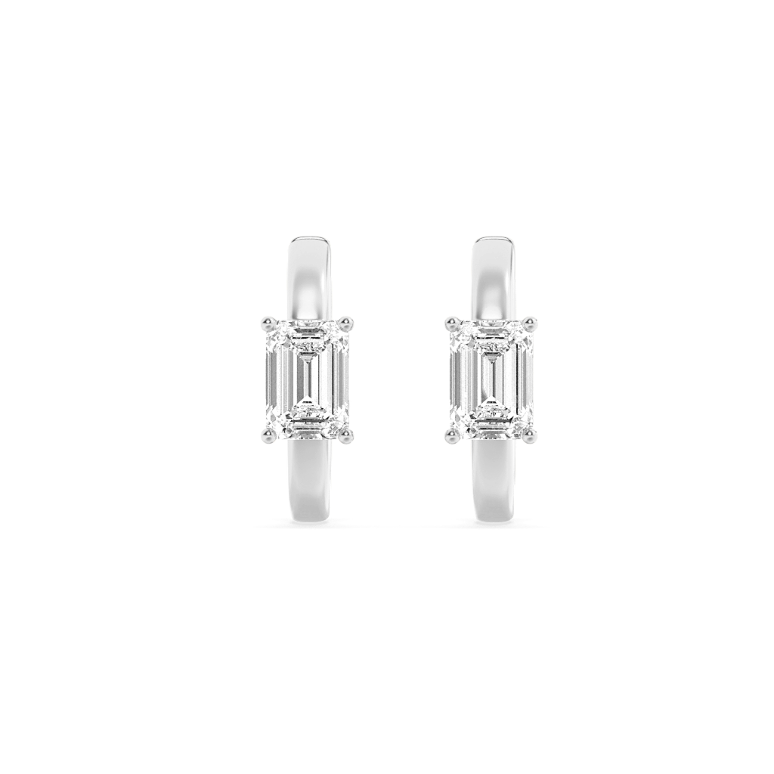 Emerald Shaped Lab Grown Diamond (F/VS) Solitaire Huggie Earrings in 14K Gold