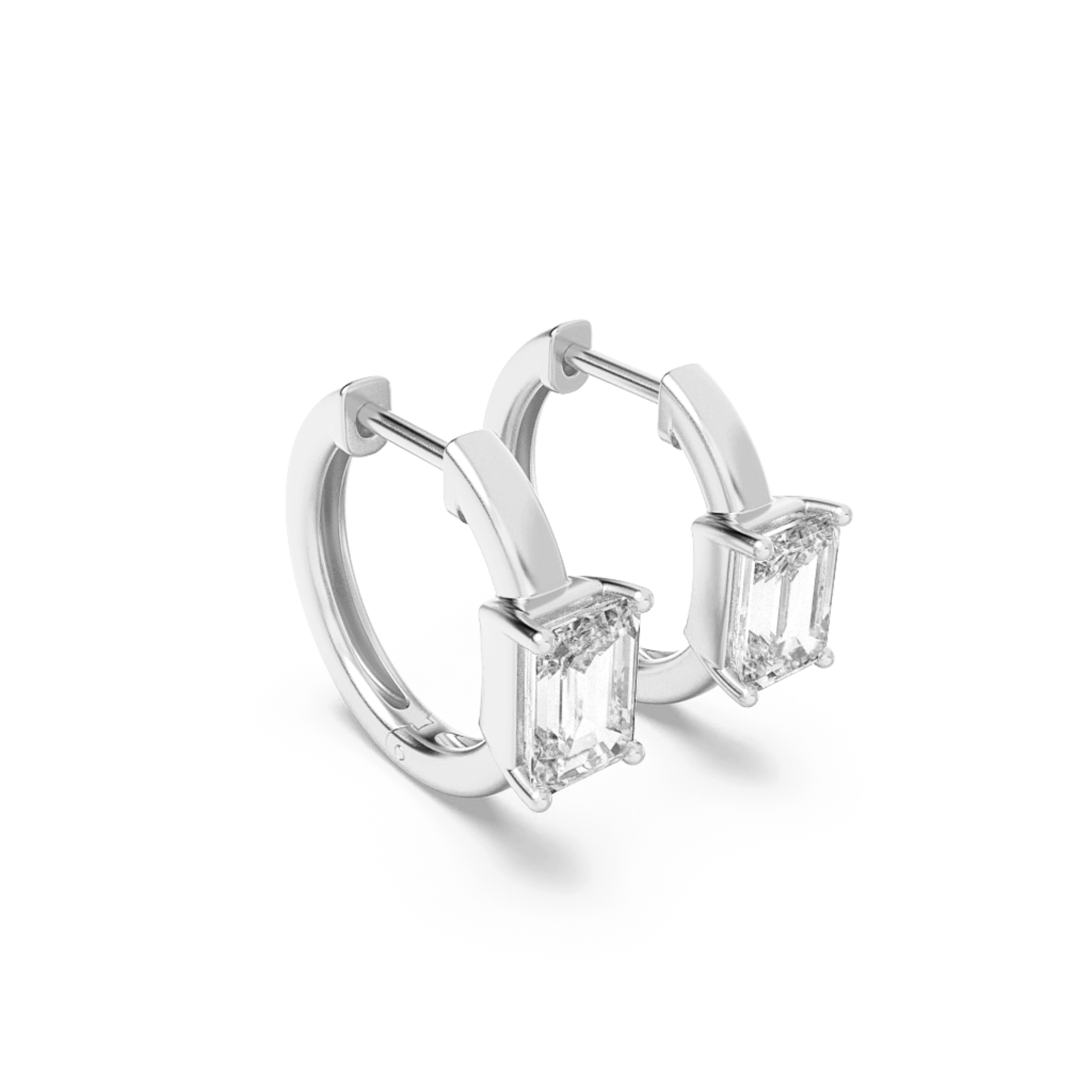 Emerald Shaped Lab Grown Diamond (F/VS) Solitaire Huggie Earrings in 14K Gold