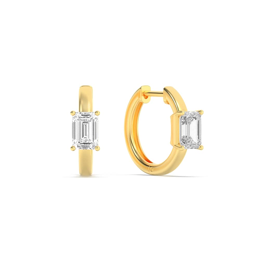 Emerald Shaped Lab Grown Diamond (F/VS) Solitaire Huggie Earrings in 14K Gold