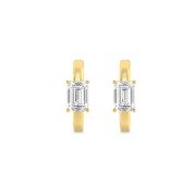 Emerald Shaped Lab Grown Diamond (F/VS) Solitaire Huggie Earrings in 14K Gold