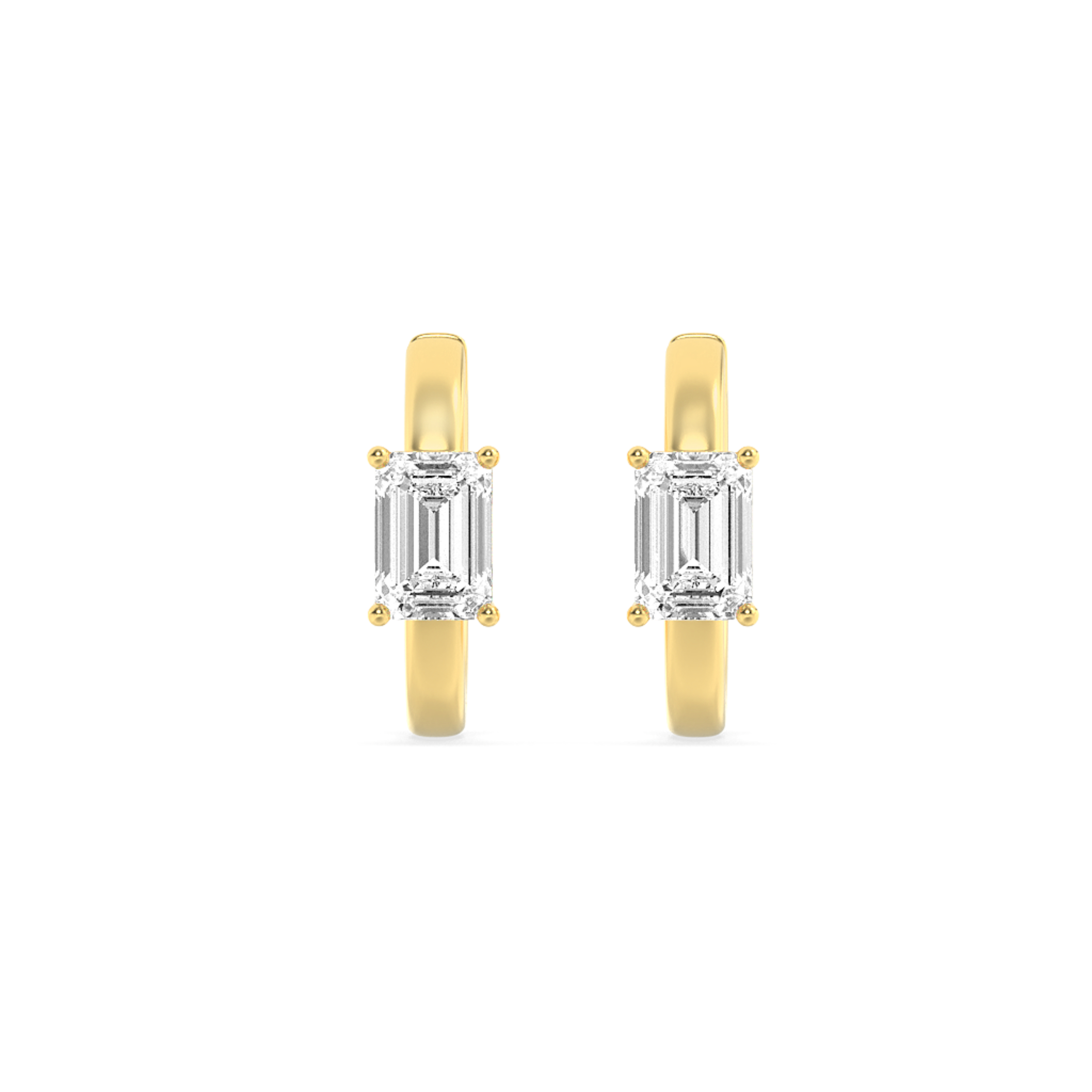 Emerald Shaped Lab Grown Diamond (F/VS) Solitaire Huggie Earrings in 14K Gold