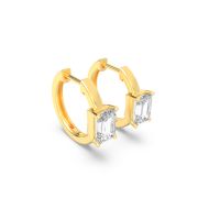 Emerald Shaped Lab Grown Diamond (F/VS) Solitaire Huggie Earrings in 14K Gold