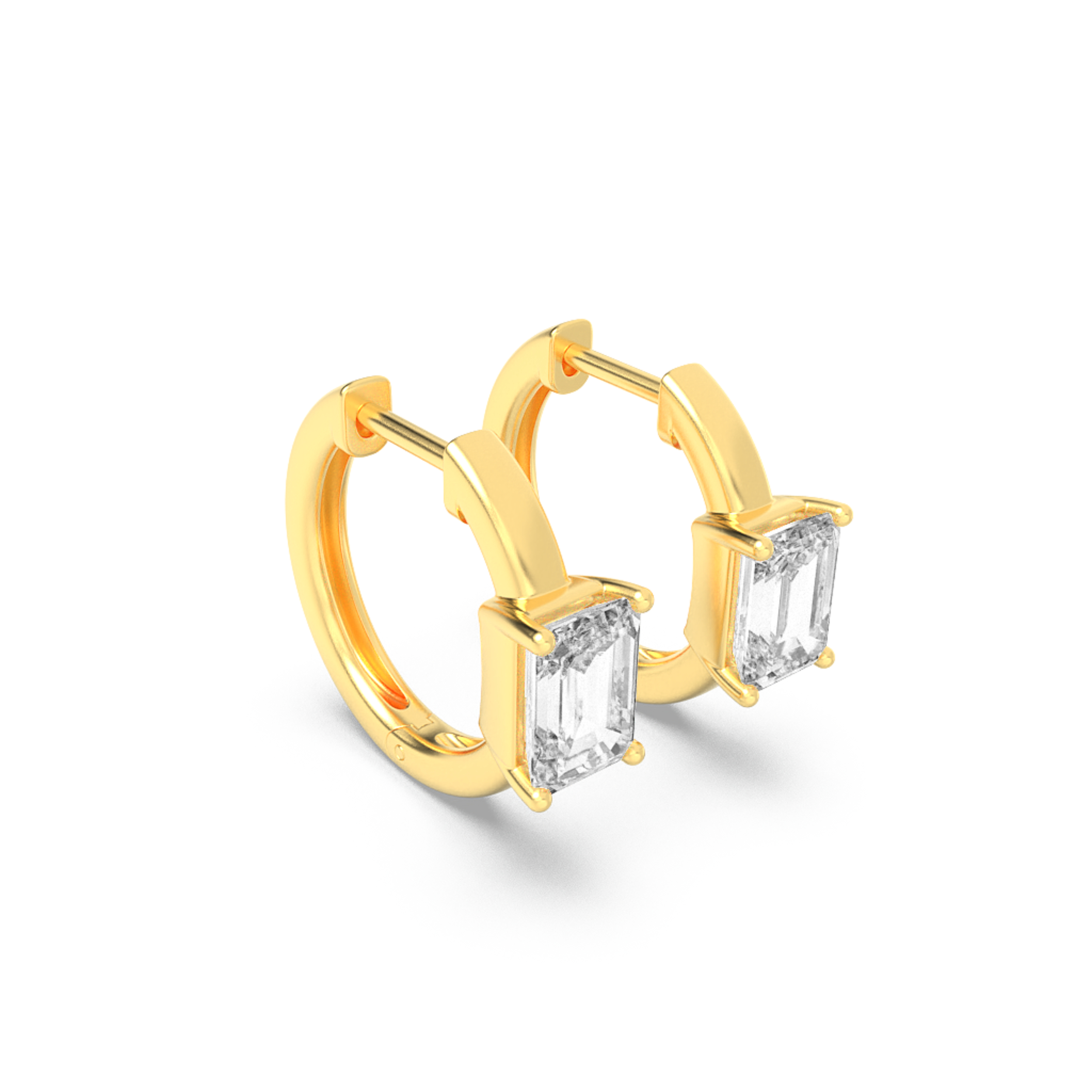 Emerald Shaped Lab Grown Diamond (F/VS) Solitaire Huggie Earrings in 14K Gold