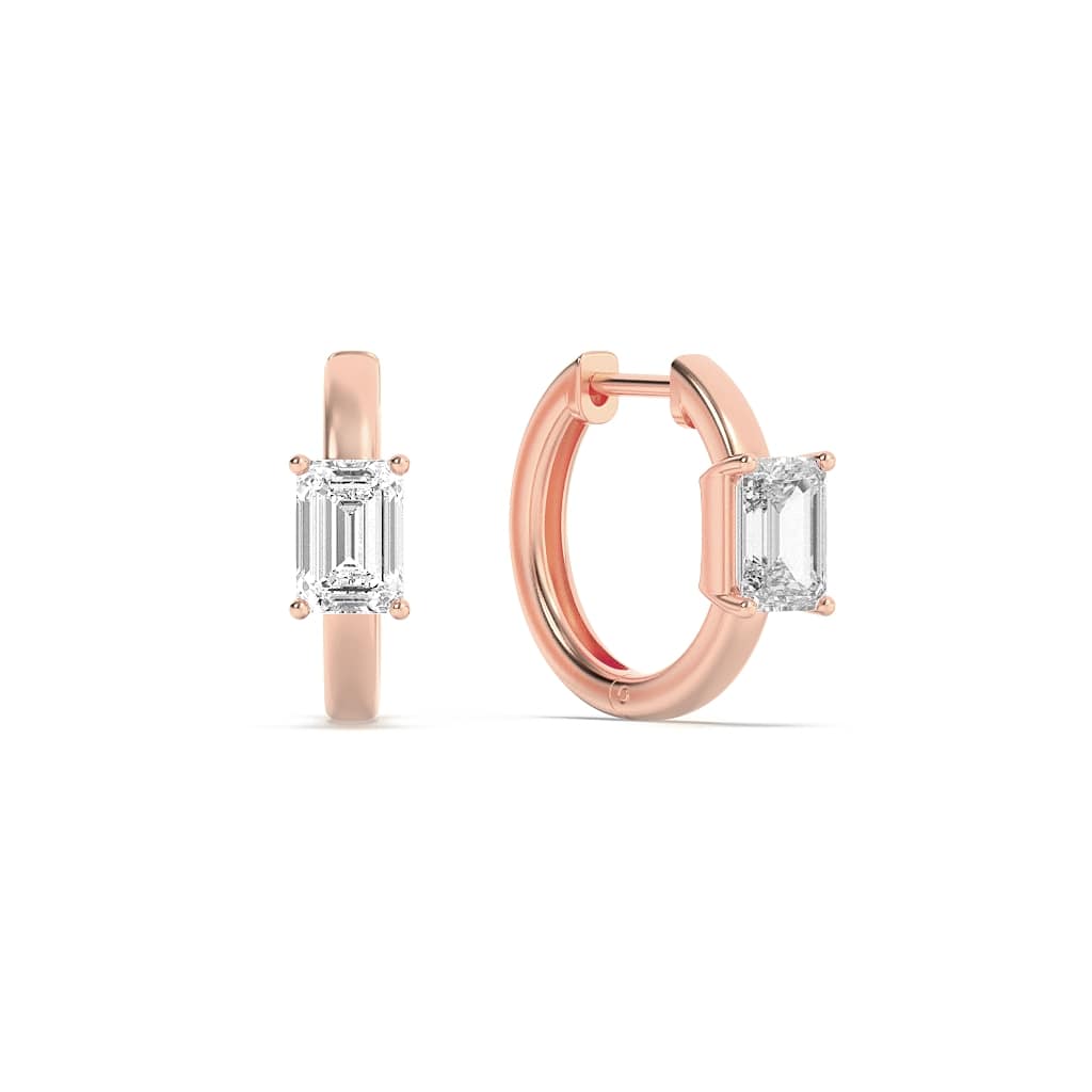 Emerald Shaped Lab Grown Diamond (F/VS) Solitaire Huggie Earrings in 14K Gold