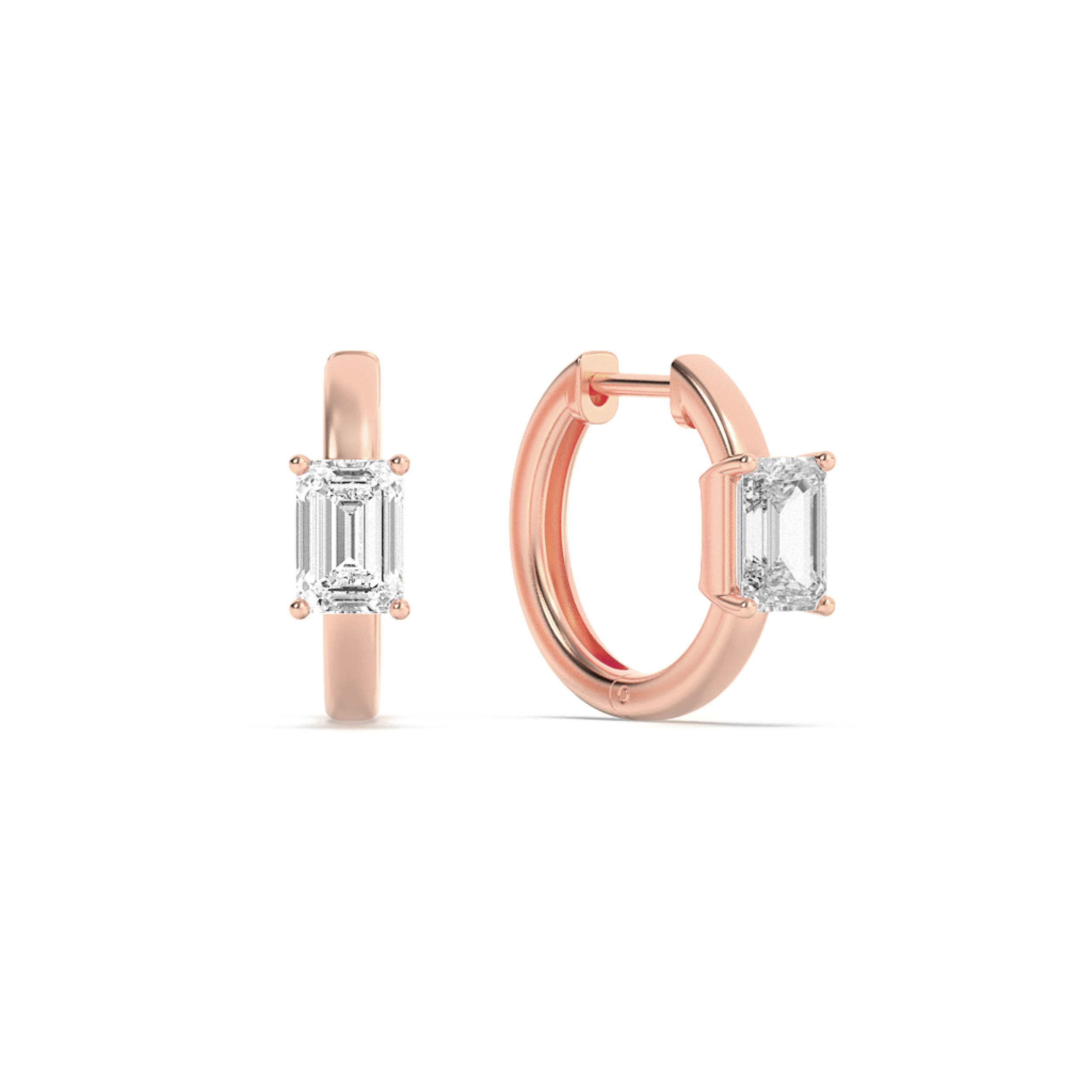 Emerald Shaped Lab Grown Diamond (F/VS) Solitaire Huggie Earrings in 14K Gold