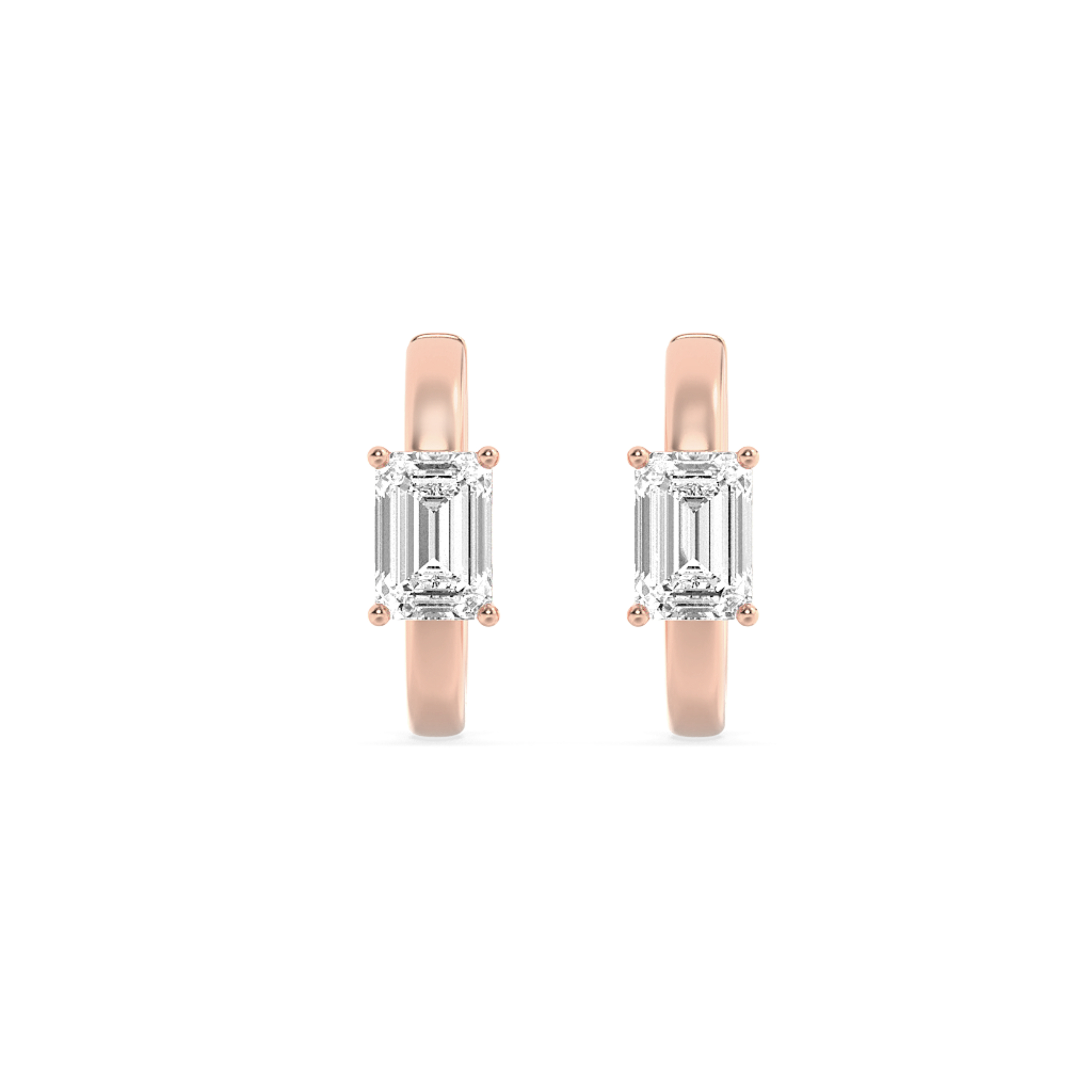 Emerald Shaped Lab Grown Diamond (F/VS) Solitaire Huggie Earrings in 14K Gold
