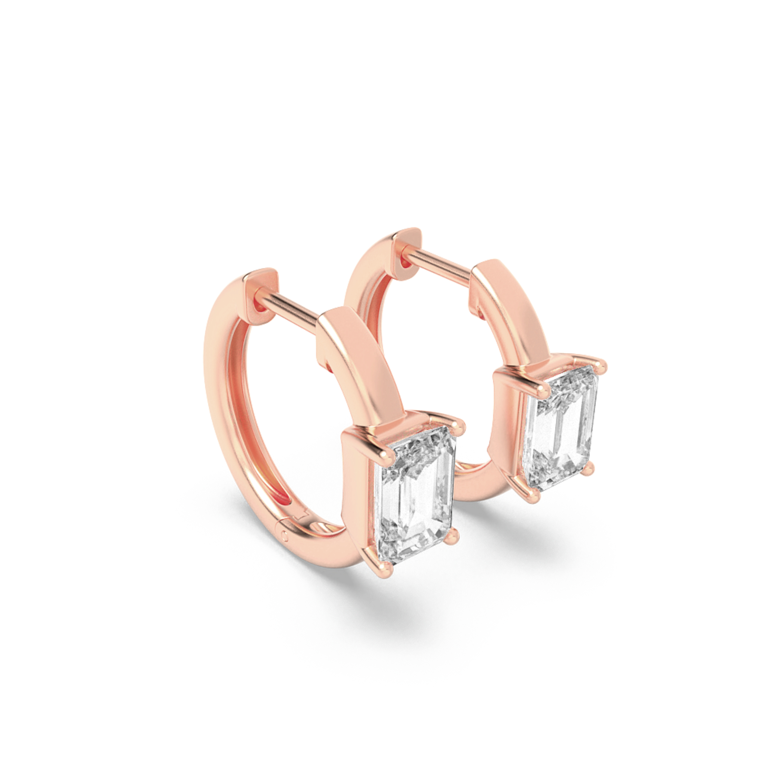 Emerald Shaped Lab Grown Diamond (F/VS) Solitaire Huggie Earrings in 14K Gold