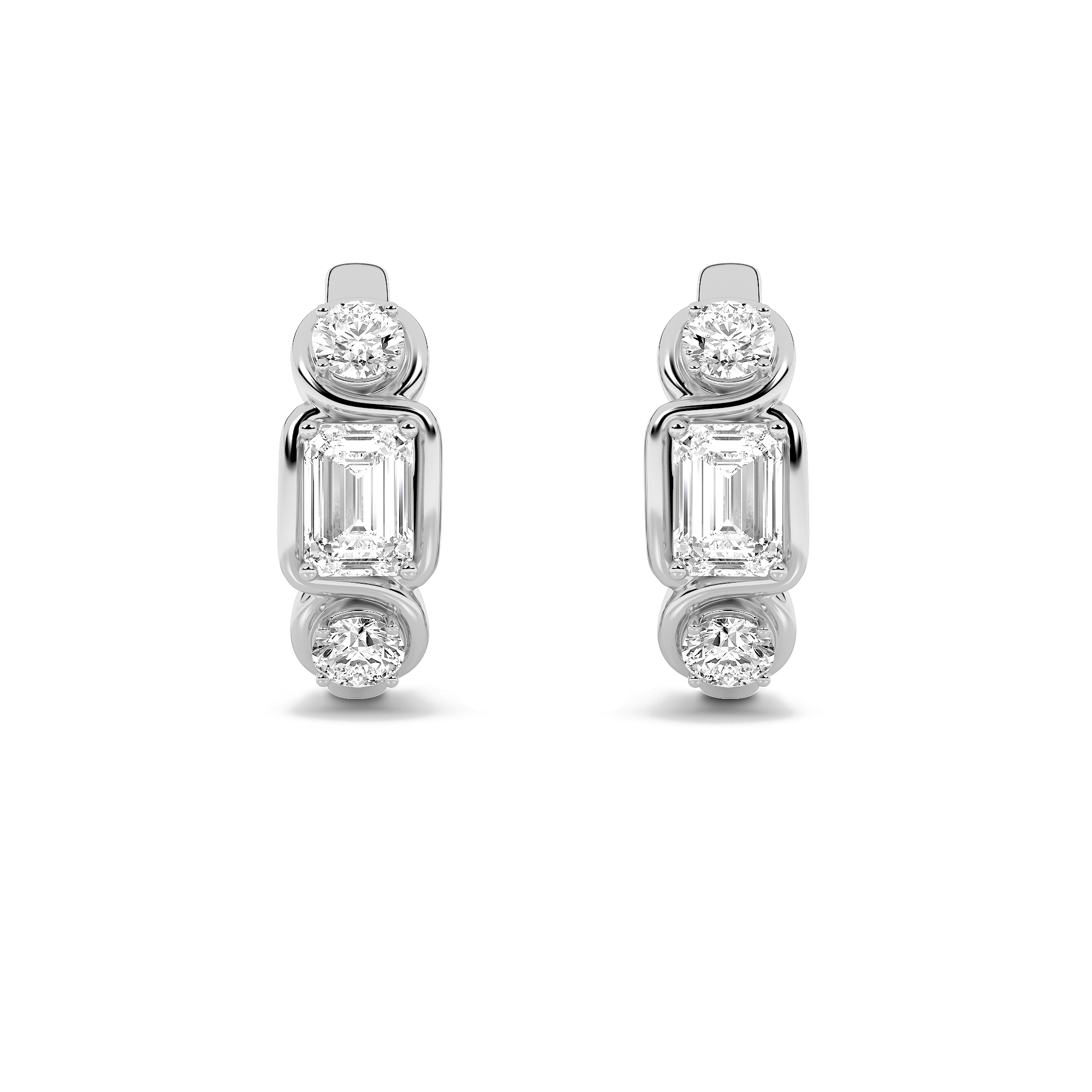 Emerald Shaped Lab Grown Diamond (F/VS) Three Stone Earrings in 14K Gold
