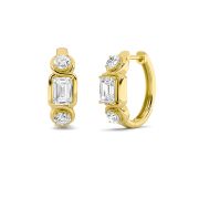 Emerald Shaped Lab Grown Diamond (F/VS) Three Stone Earrings in 14K Gold