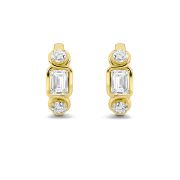 Emerald Shaped Lab Grown Diamond (F/VS) Three Stone Earrings in 14K Gold