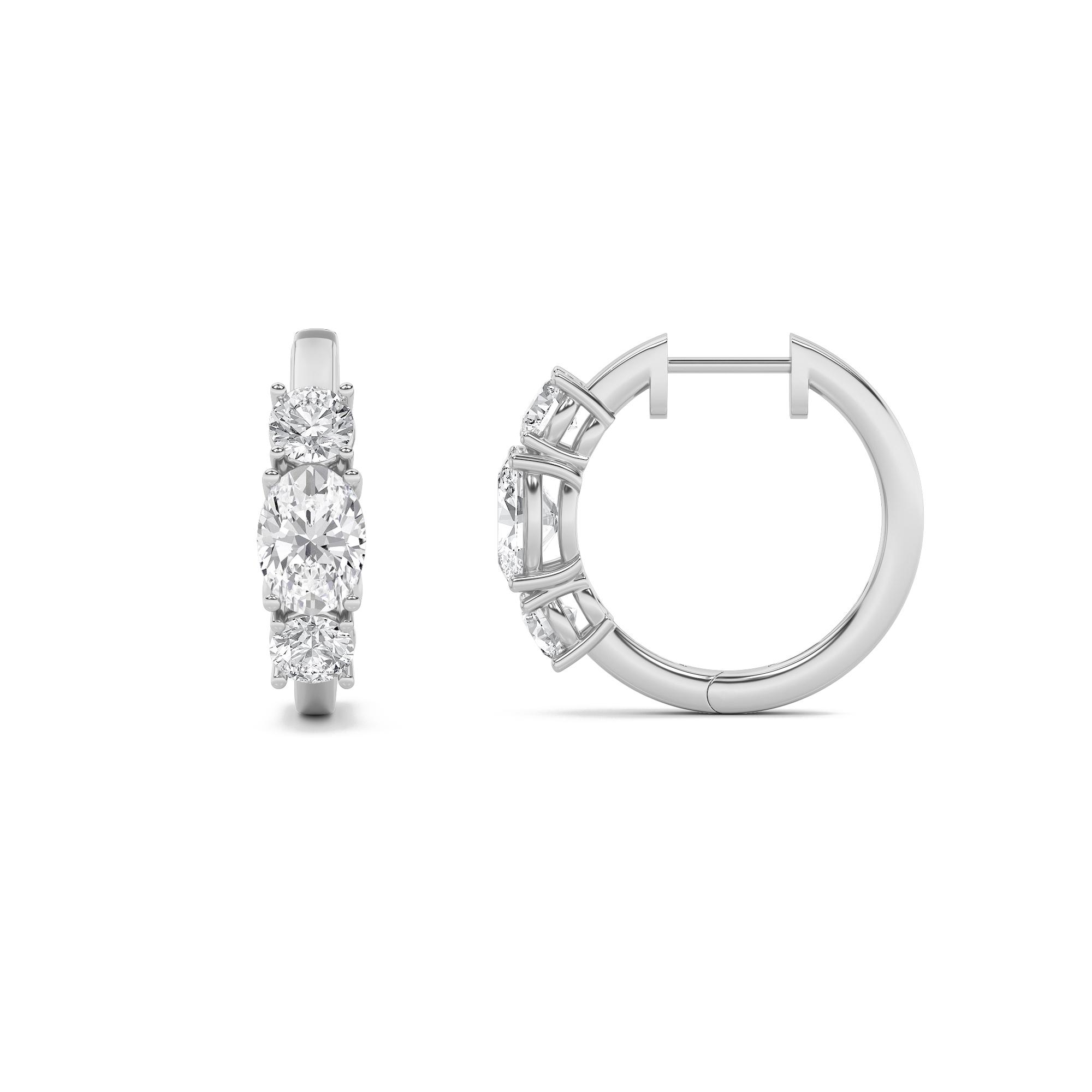 Oval Shaped Lab Grown Diamond (F/VS) Three Stone Huggie Earrings in 14K Gold