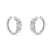 Oval Shaped Lab Grown Diamond (F/VS) Three Stone Huggie Earrings in 14K Gold