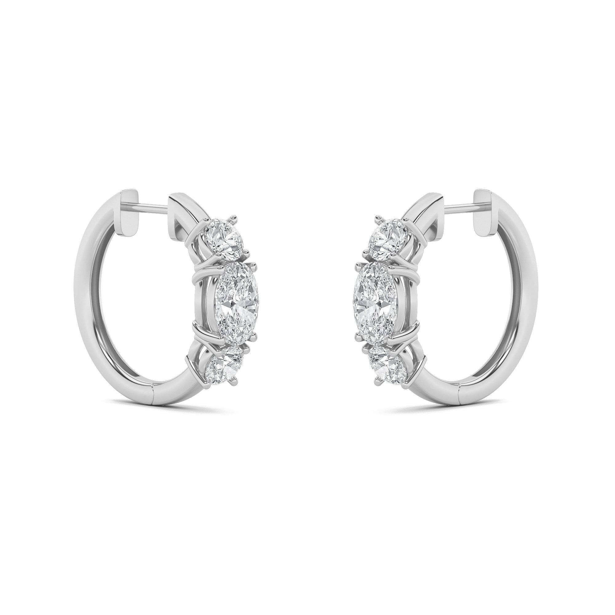 Oval Shaped Lab Grown Diamond (F/VS) Three Stone Huggie Earrings in 14K Gold