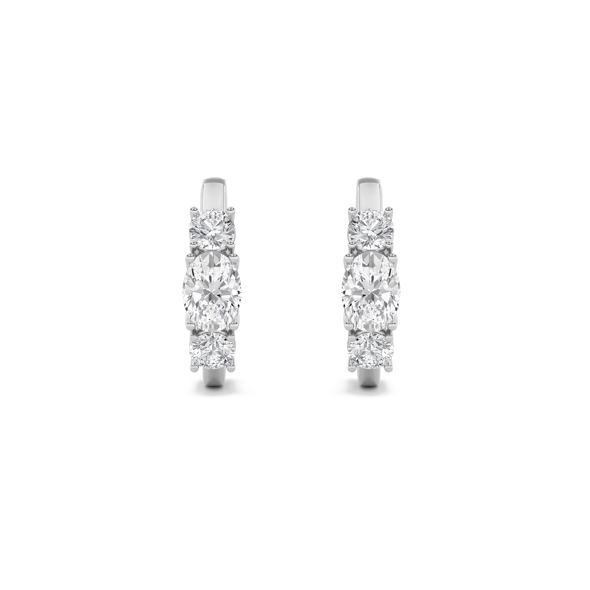 Oval Shaped Lab Grown Diamond (F/VS) Three Stone Huggie Earrings in 14K Gold