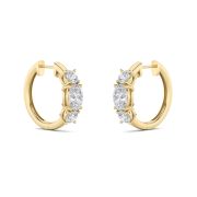 Oval Shaped Lab Grown Diamond (F/VS) Three Stone Huggie Earrings in 14K Gold