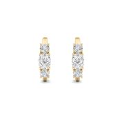 Oval Shaped Lab Grown Diamond (F/VS) Three Stone Huggie Earrings in 14K Gold