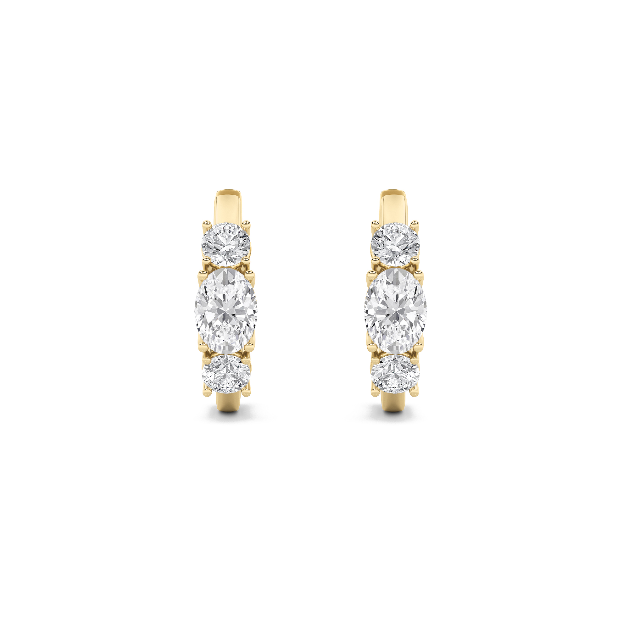 Oval Shaped Lab Grown Diamond (F/VS) Three Stone Huggie Earrings in 14K Gold