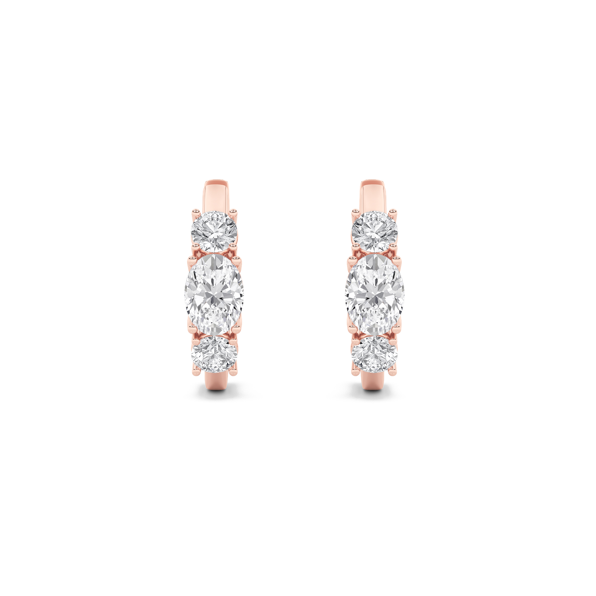 Oval Shaped Lab Grown Diamond (F/VS) Three Stone Huggie Earrings in 14K Gold