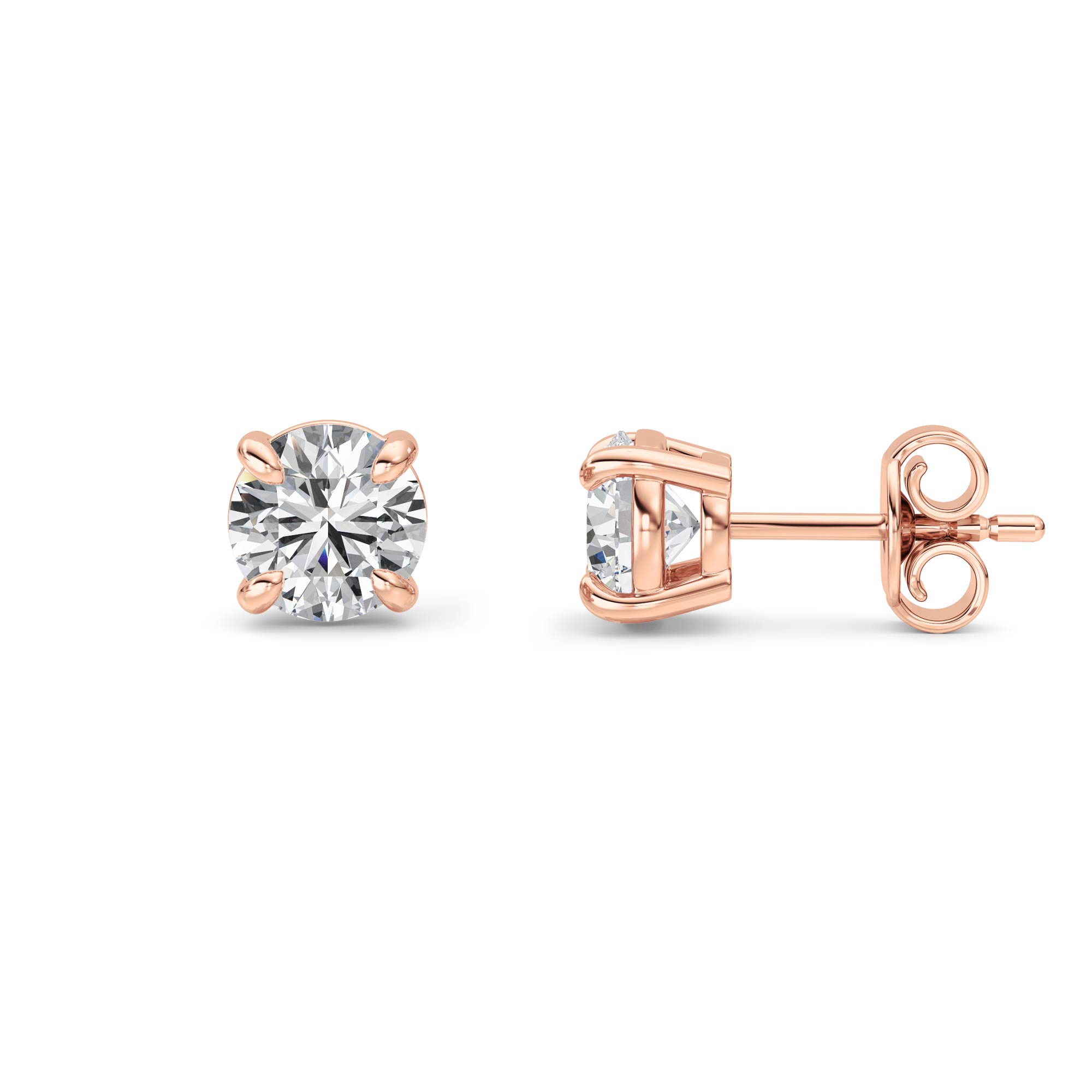 Round Shaped Lab Grown Diamond (F/VS) Stud Earrings in 14K Gold