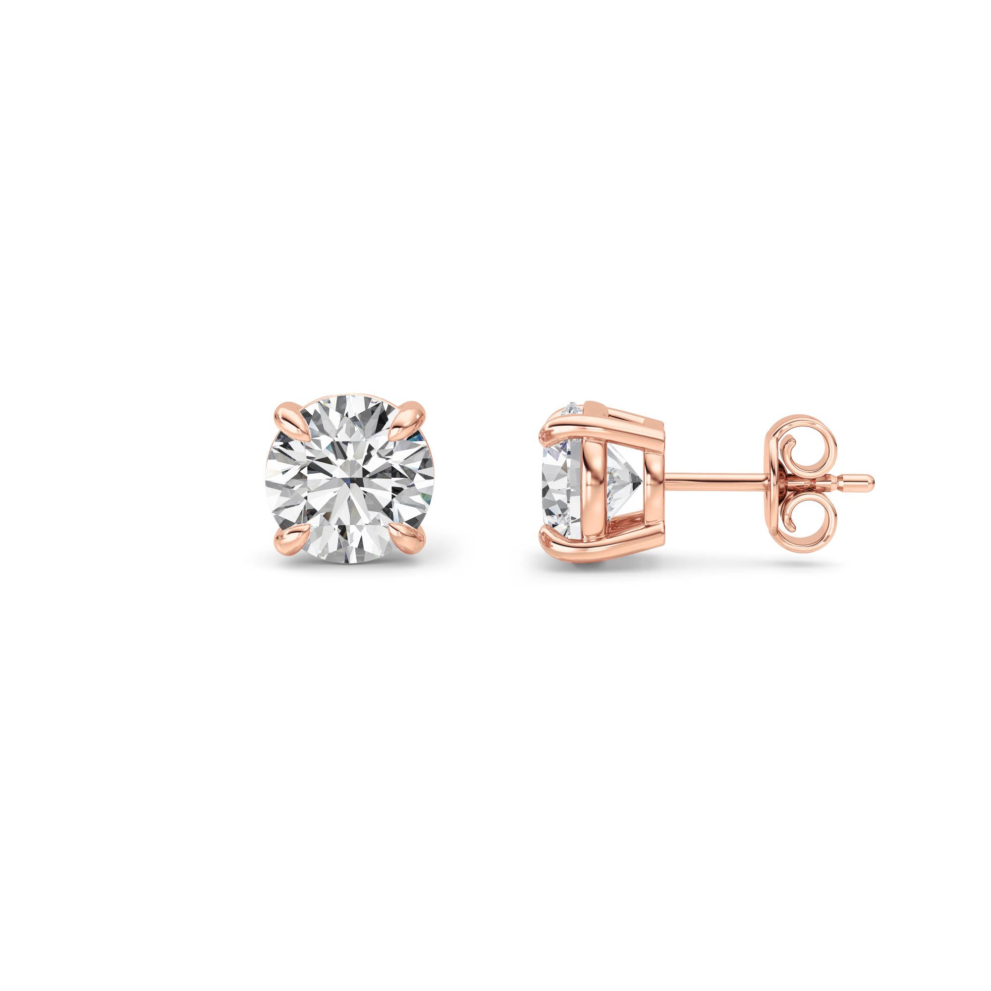 Round Shaped Lab Grown Diamond (F/VS) Stud Earrings in 14K Gold