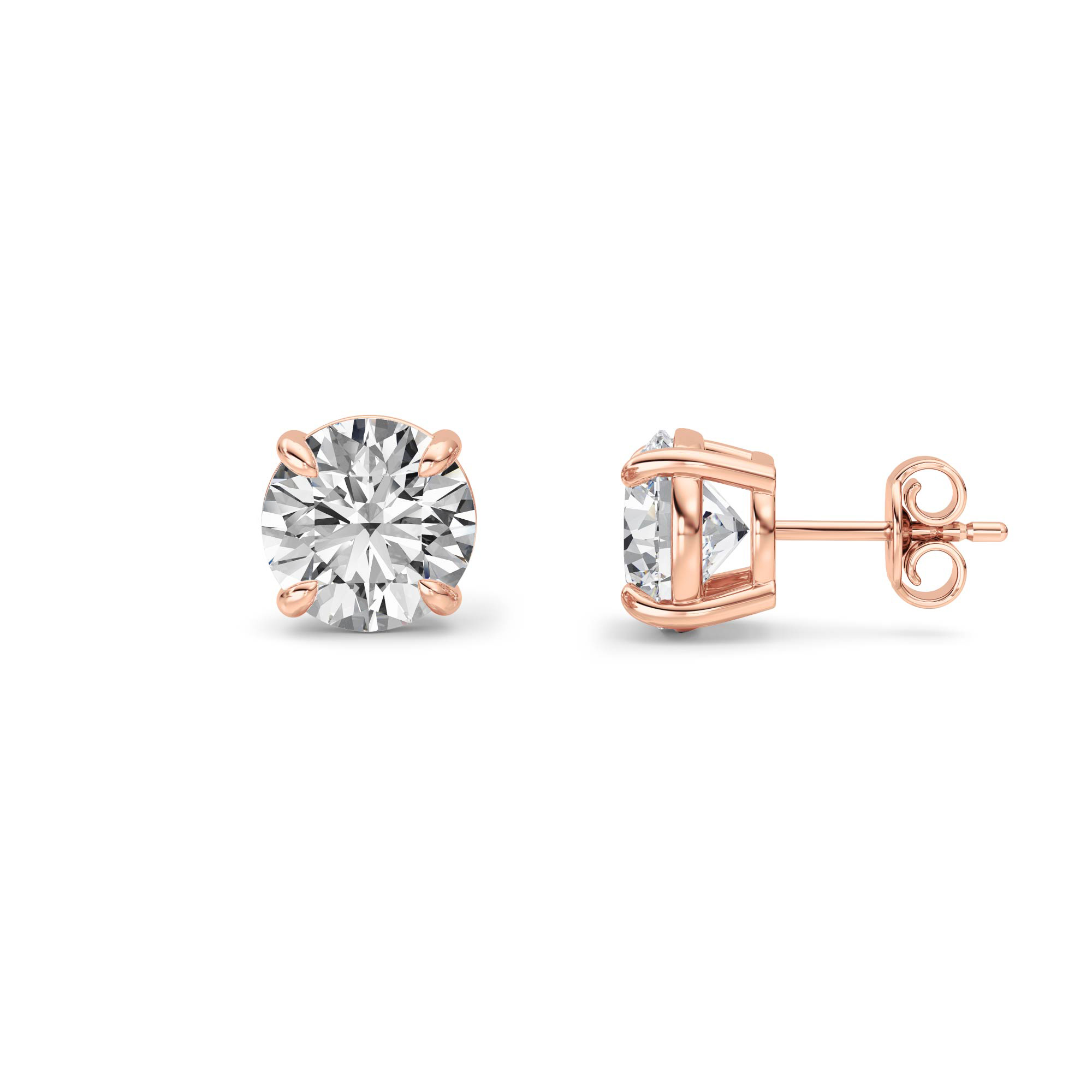 Round Shaped Lab Grown Diamond (F/VS) Stud Earrings in 14K Gold