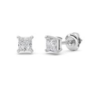 1Cttw Princess Shaped Lab Grown Diamond (F/VS) Stud Earrings in 14K Gold