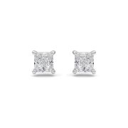 1Cttw Princess Shaped Lab Grown Diamond (F/VS) Stud Earrings in 14K Gold