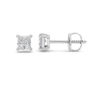 1Cttw Princess Shaped Lab Grown Diamond (F/VS) Stud Earrings in 14K Gold