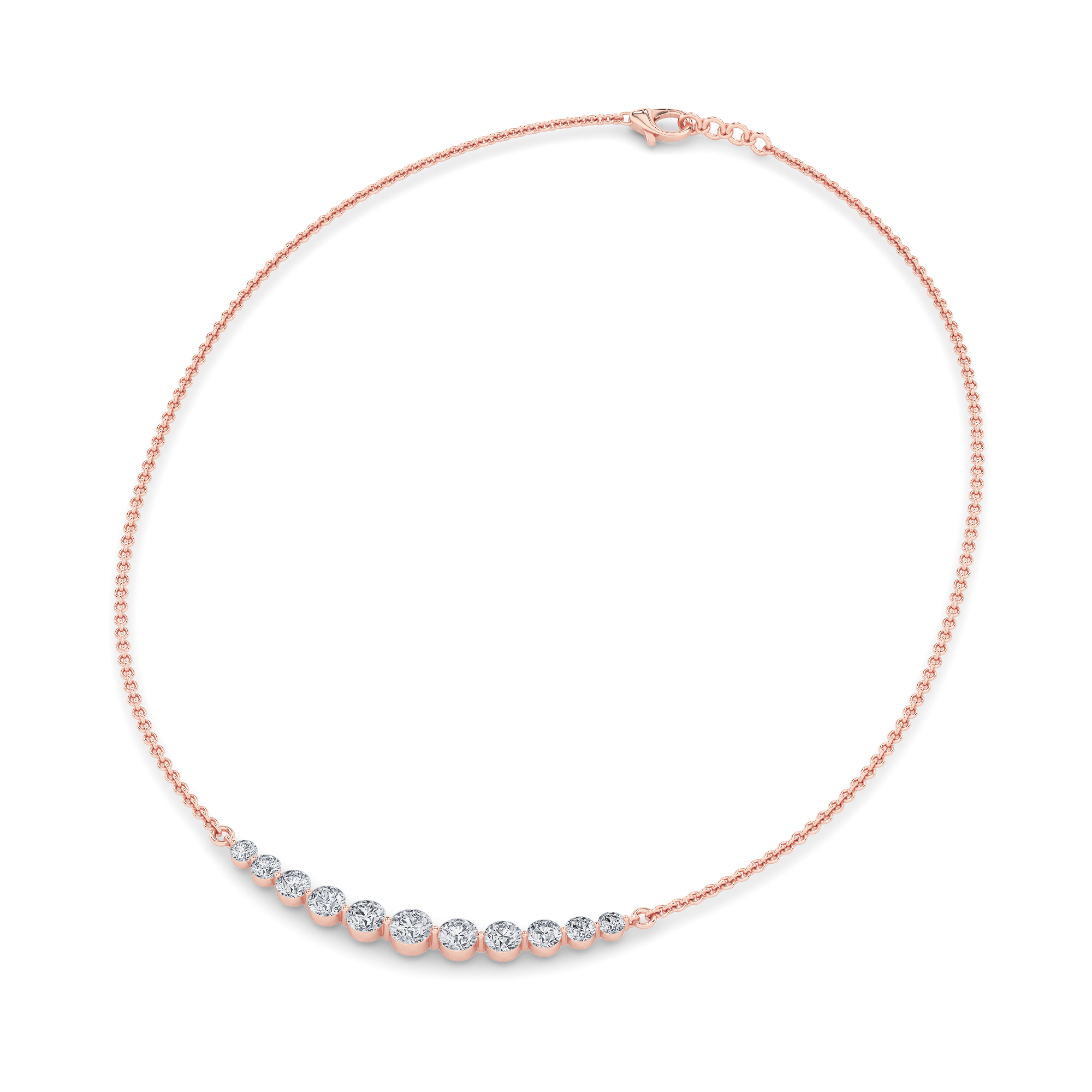 Round Shaped Lab Grown Diamond (F/VS) Graduating half Necklace in 14K Gold