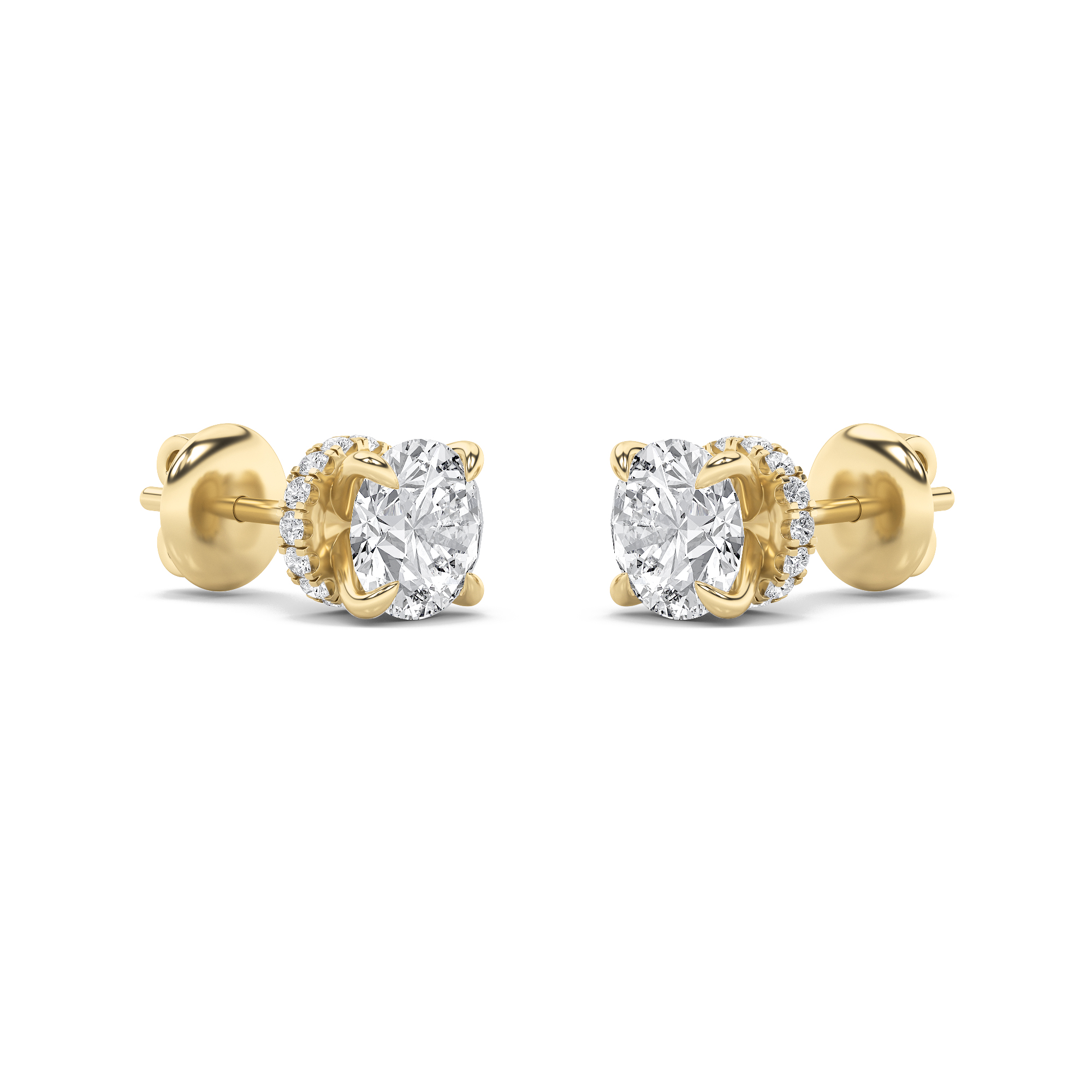 Round Shaped Lab Grown Diamond (F/VS) Hidden Halo Stud Earrings in 14K Gold