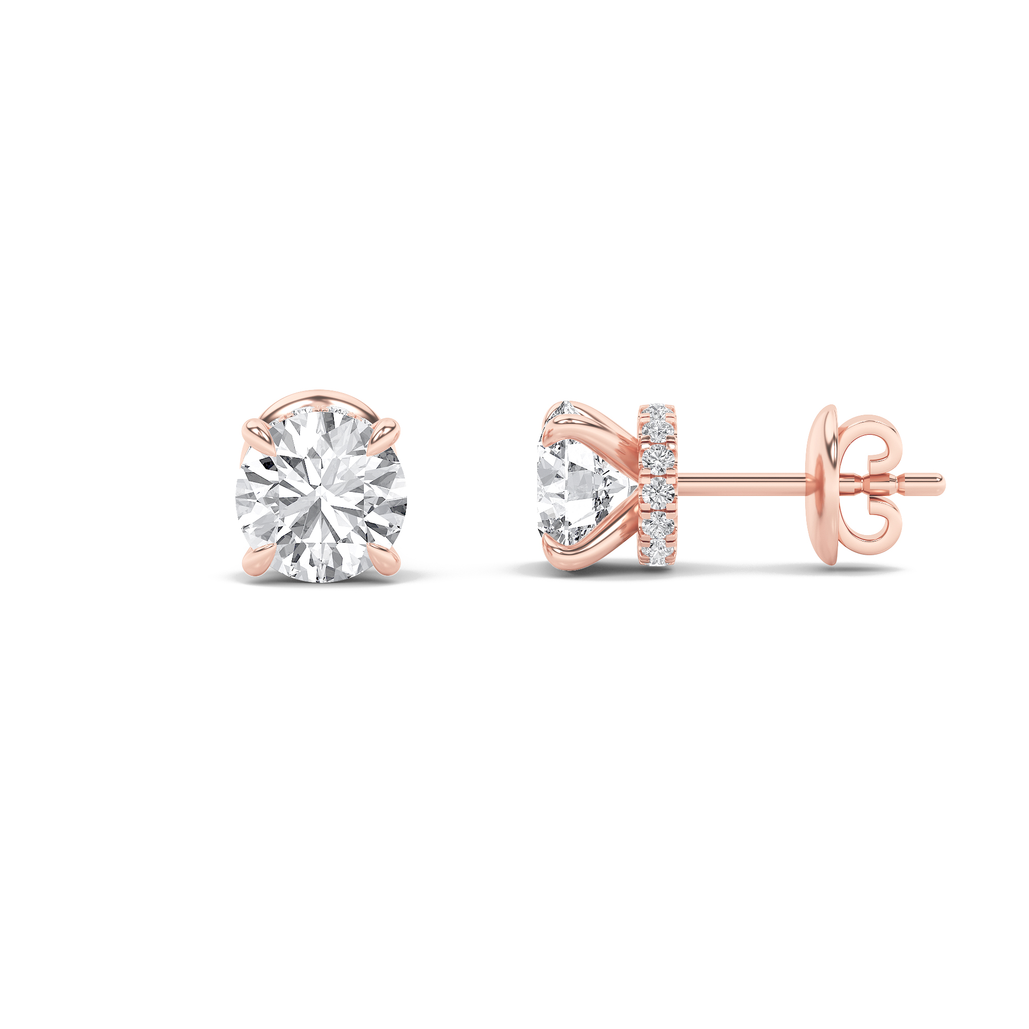 Round Shaped Lab Grown Diamond (F/VS) Hidden Halo Stud Earrings in 14K Gold