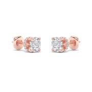 Round Shaped Lab Grown Diamond (F/VS) Hidden Halo Stud Earrings in 14K Gold