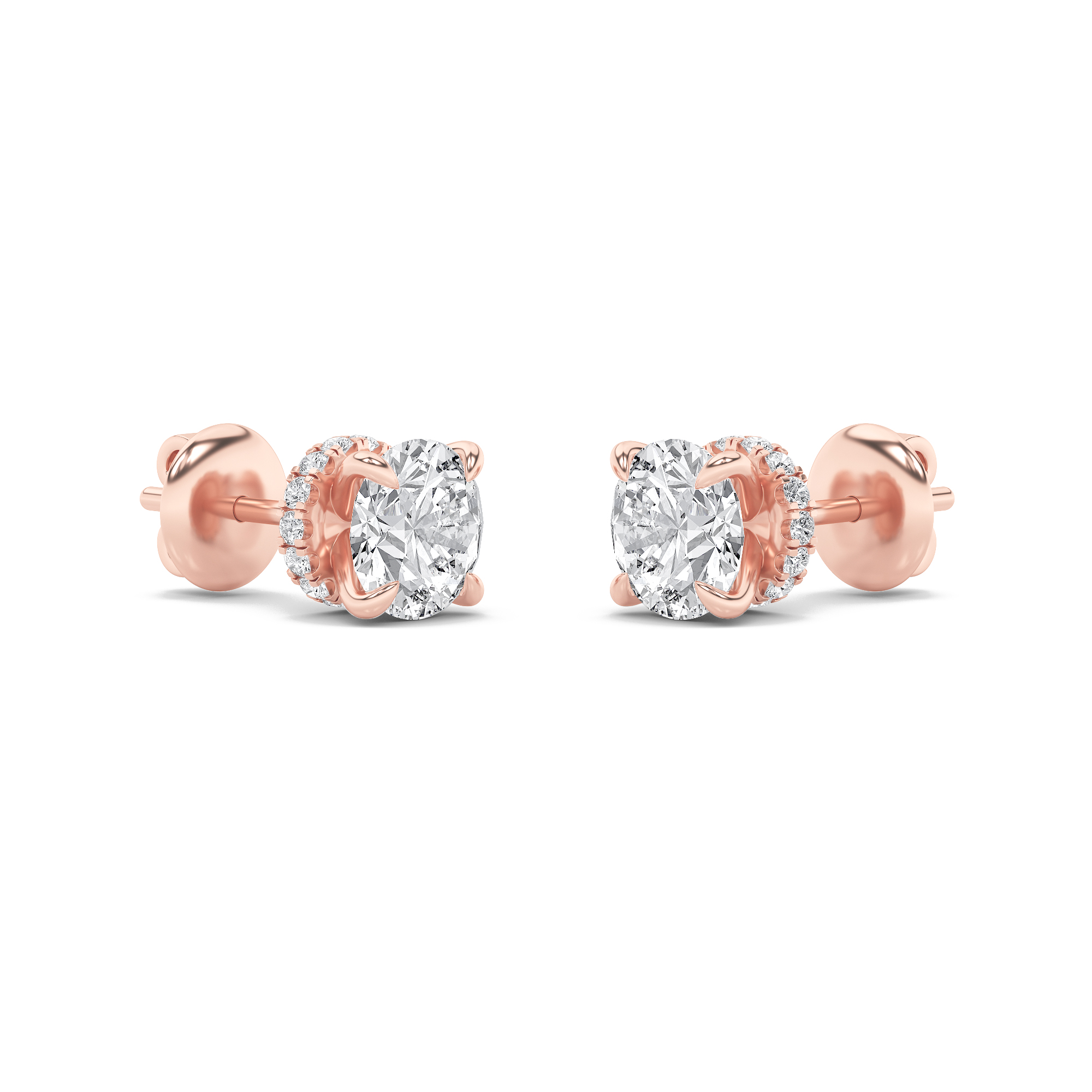 Round Shaped Lab Grown Diamond (F/VS) Hidden Halo Stud Earrings in 14K Gold