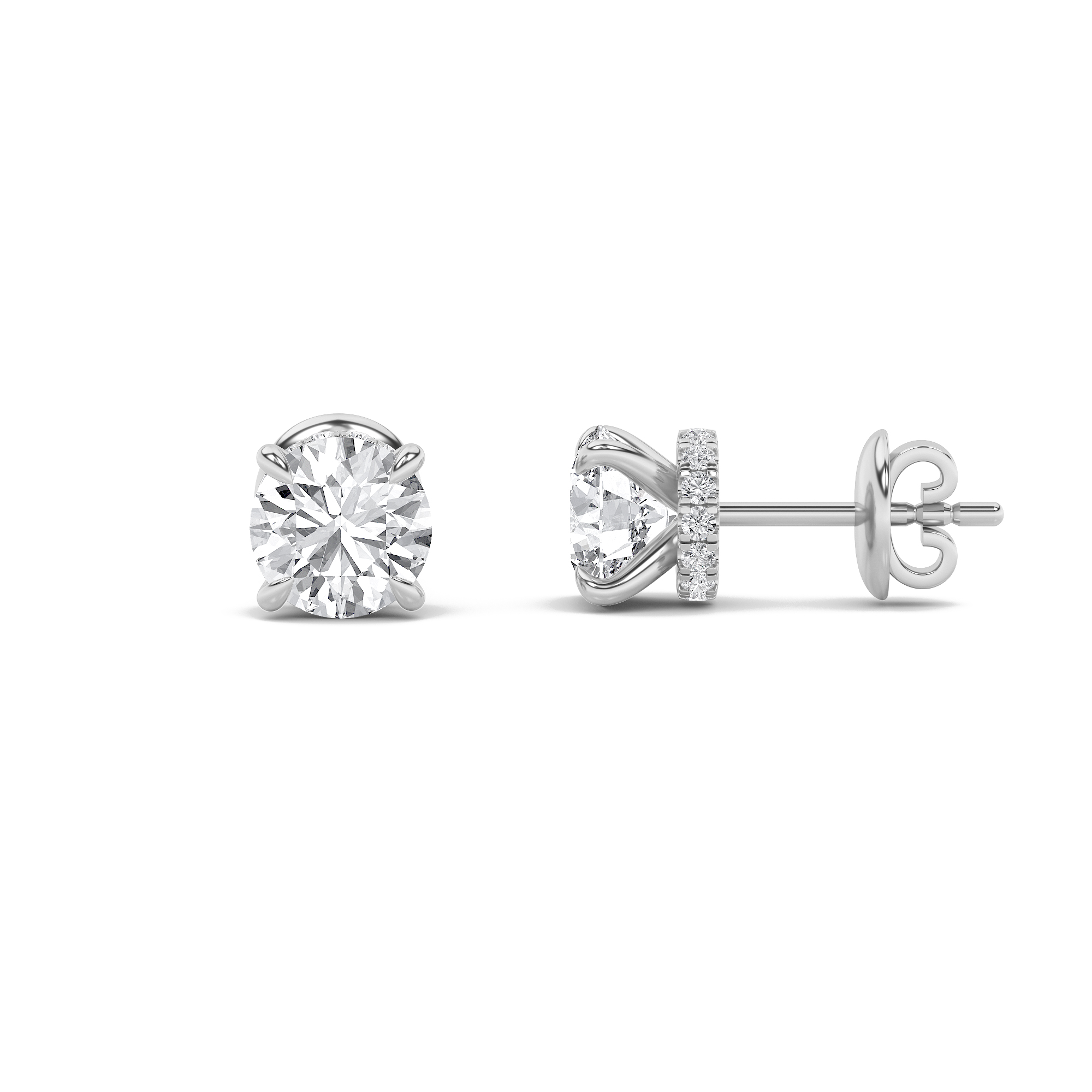 Round Shaped Lab Grown Diamond (F/VS) Hidden Halo Stud Earrings in 14K Gold