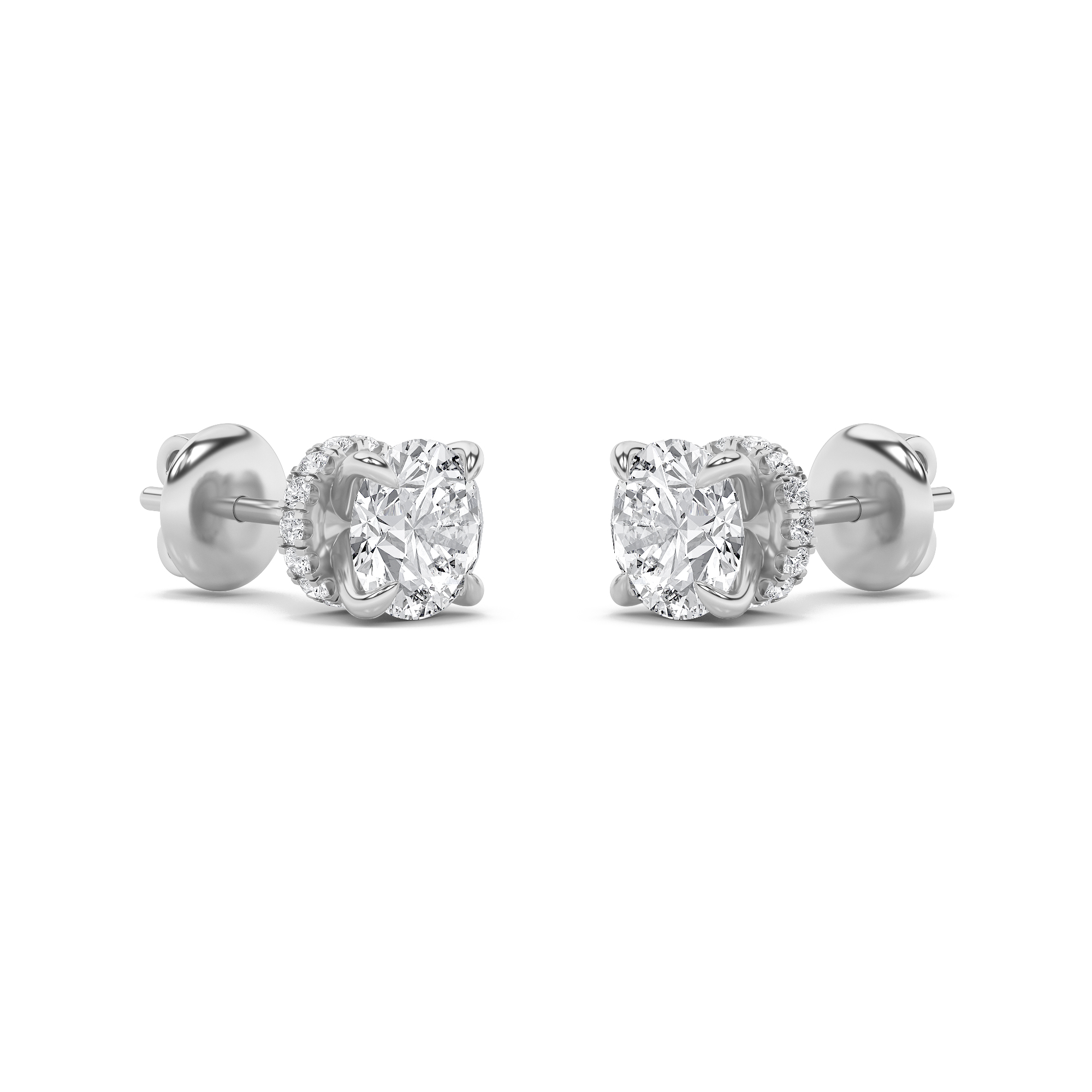 Round Shaped Lab Grown Diamond (F/VS) Hidden Halo Stud Earrings in 14K Gold