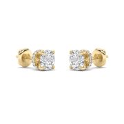 Round Shaped Lab Grown Diamond (F/VS) Hidden Halo Stud Earrings in 14K Gold