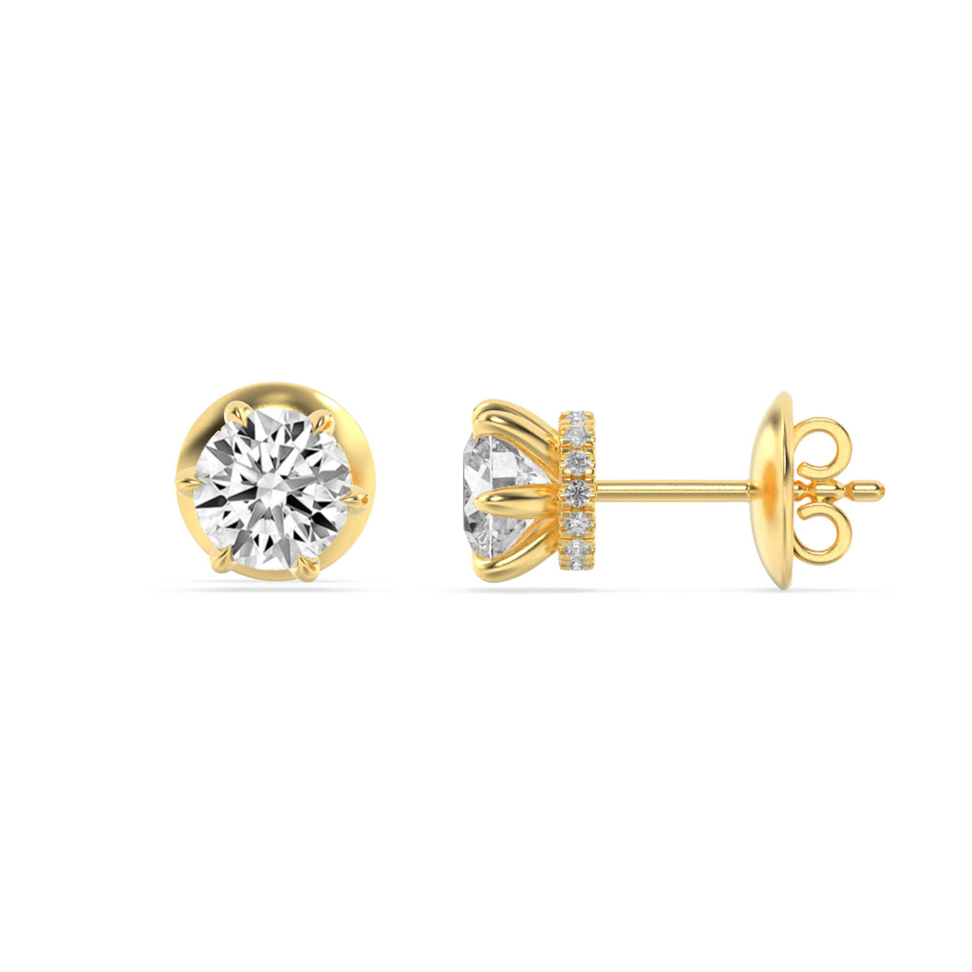 3Cttw Round Shaped Lab Grown Diamond (F/VS) Hidden Halo Stud Earrings in 14K Gold