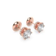 3Cttw Round Shaped Lab Grown Diamond (F/VS) Hidden Halo Stud Earrings in 14K Gold