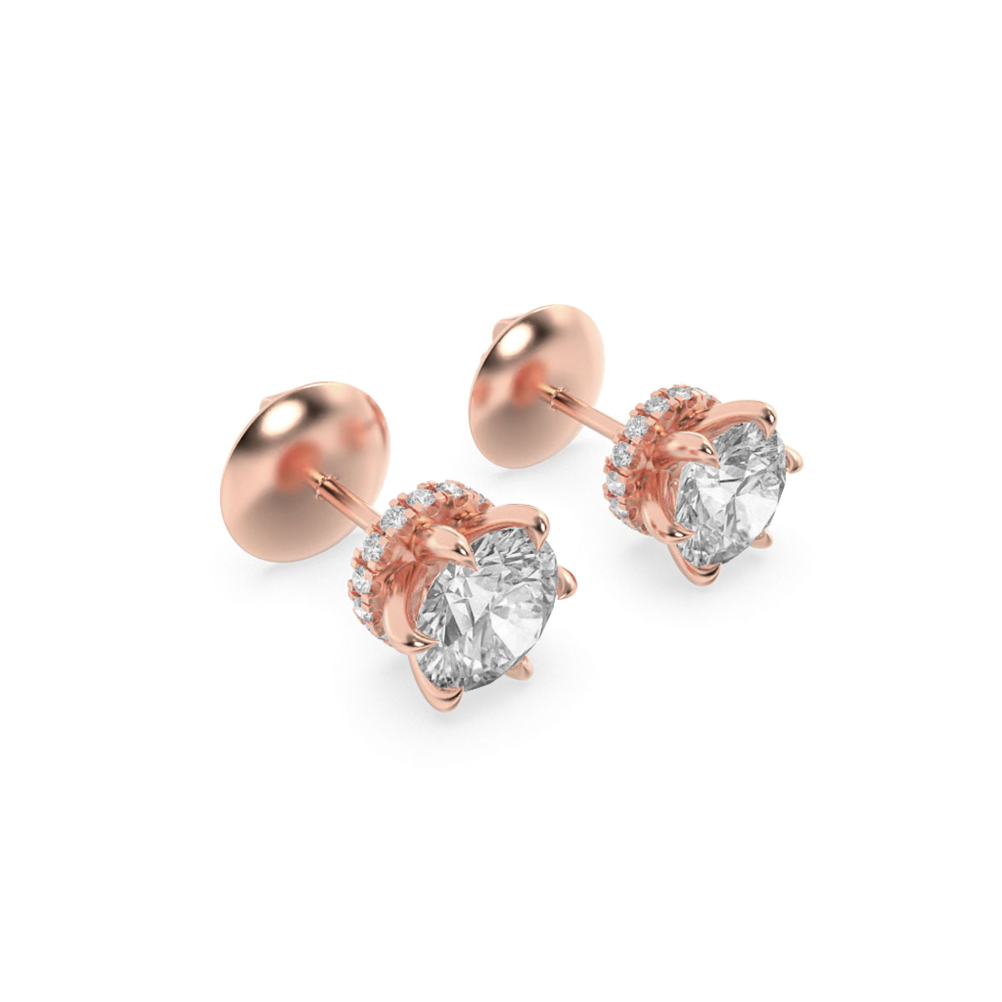 3Cttw Round Shaped Lab Grown Diamond (F/VS) Hidden Halo Stud Earrings in 14K Gold