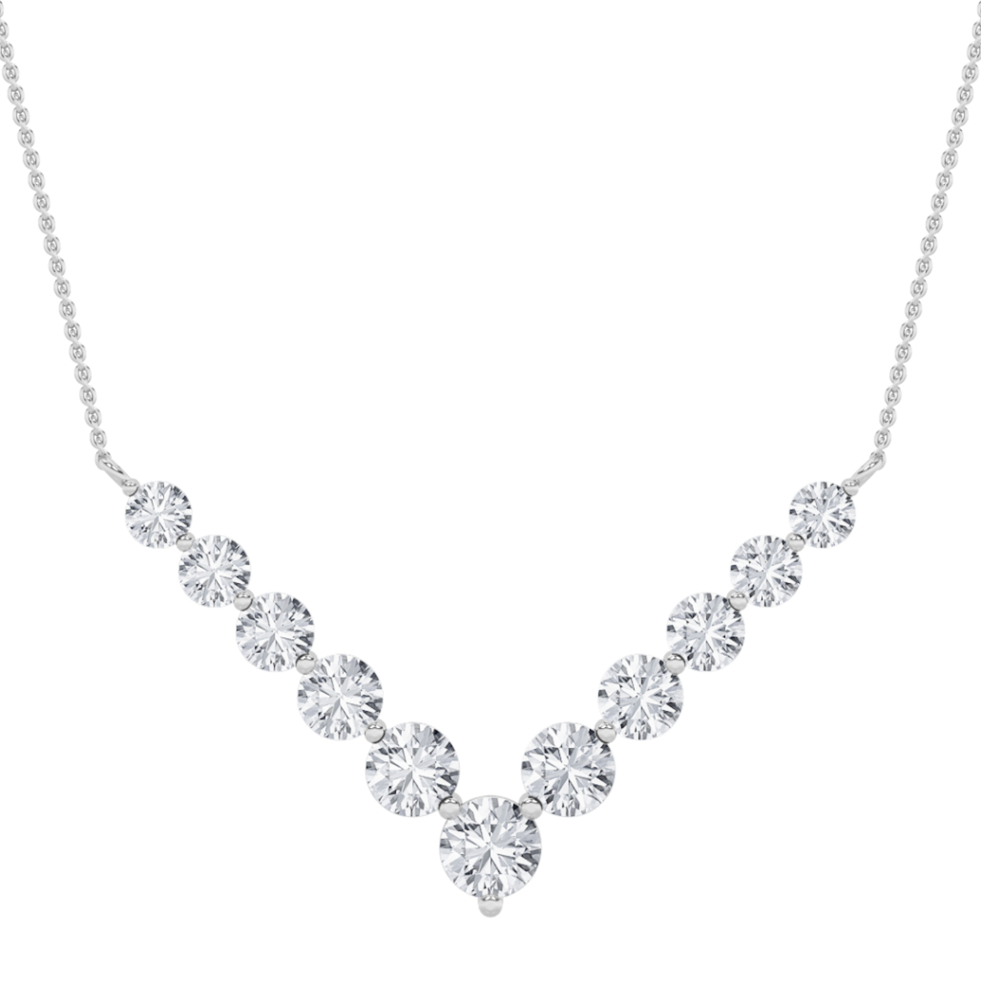 Round Shaped Lab Grown Diamond (F/VS) Graduating V Necklace in 14K Gold