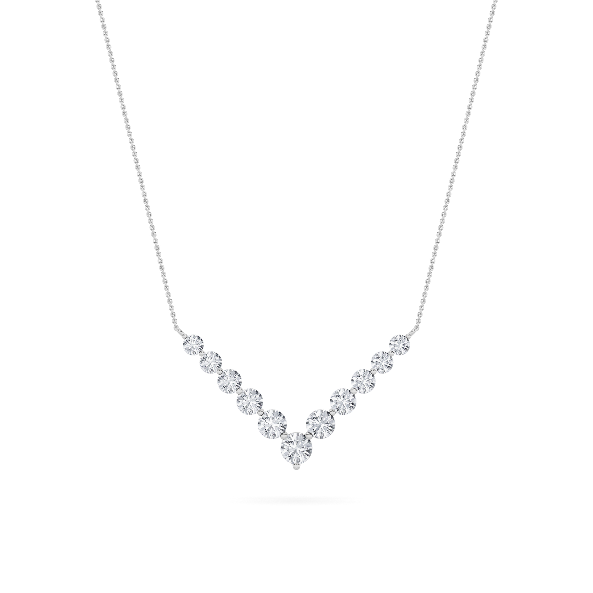 Round Shaped Lab Grown Diamond (F/VS) Graduating V Necklace in 14K Gold
