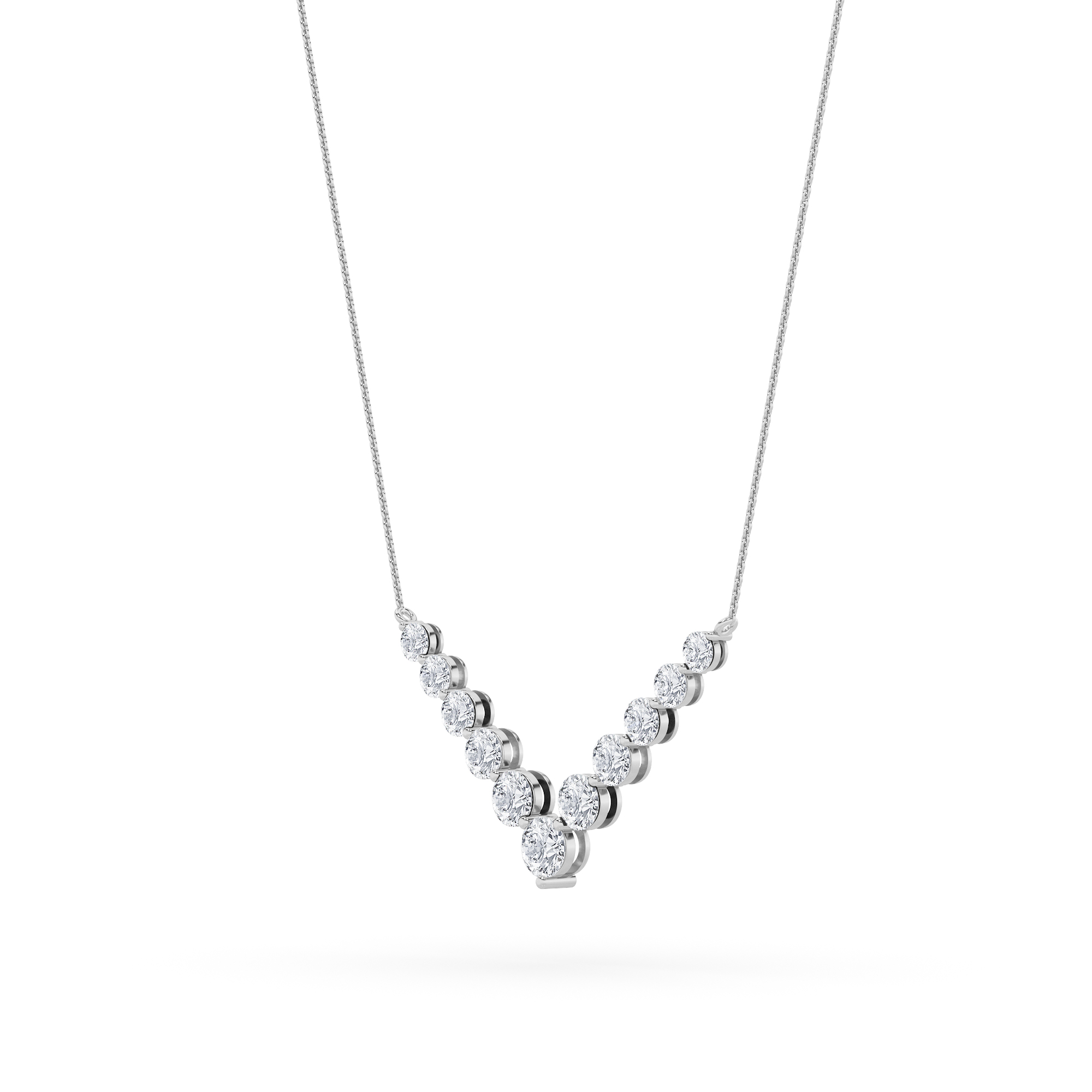 Round Shaped Lab Grown Diamond (F/VS) Graduating V Necklace in 14K Gold